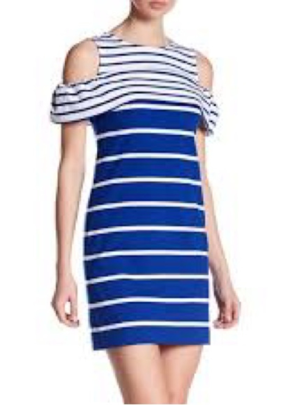 NWT Vince Camuto Blue and White Striped Cold-Shoulder Midi Dress Size 8